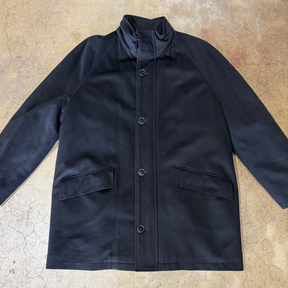 Loro Piana 100% Wool Storm System Classic Black Trench Pea Coat Insulated 42